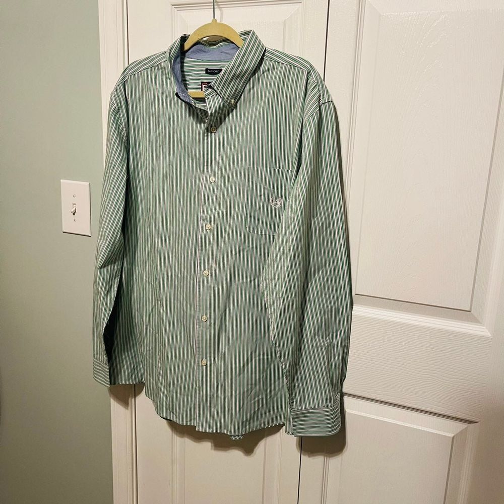 CHAPS Green White Stripes‎ Long Sleeve Button Front Shirt Size XXL Preppy Office